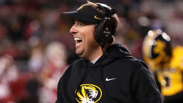 Missouri coach Eli Drinkwitz reacts to the team getting a touchdown.